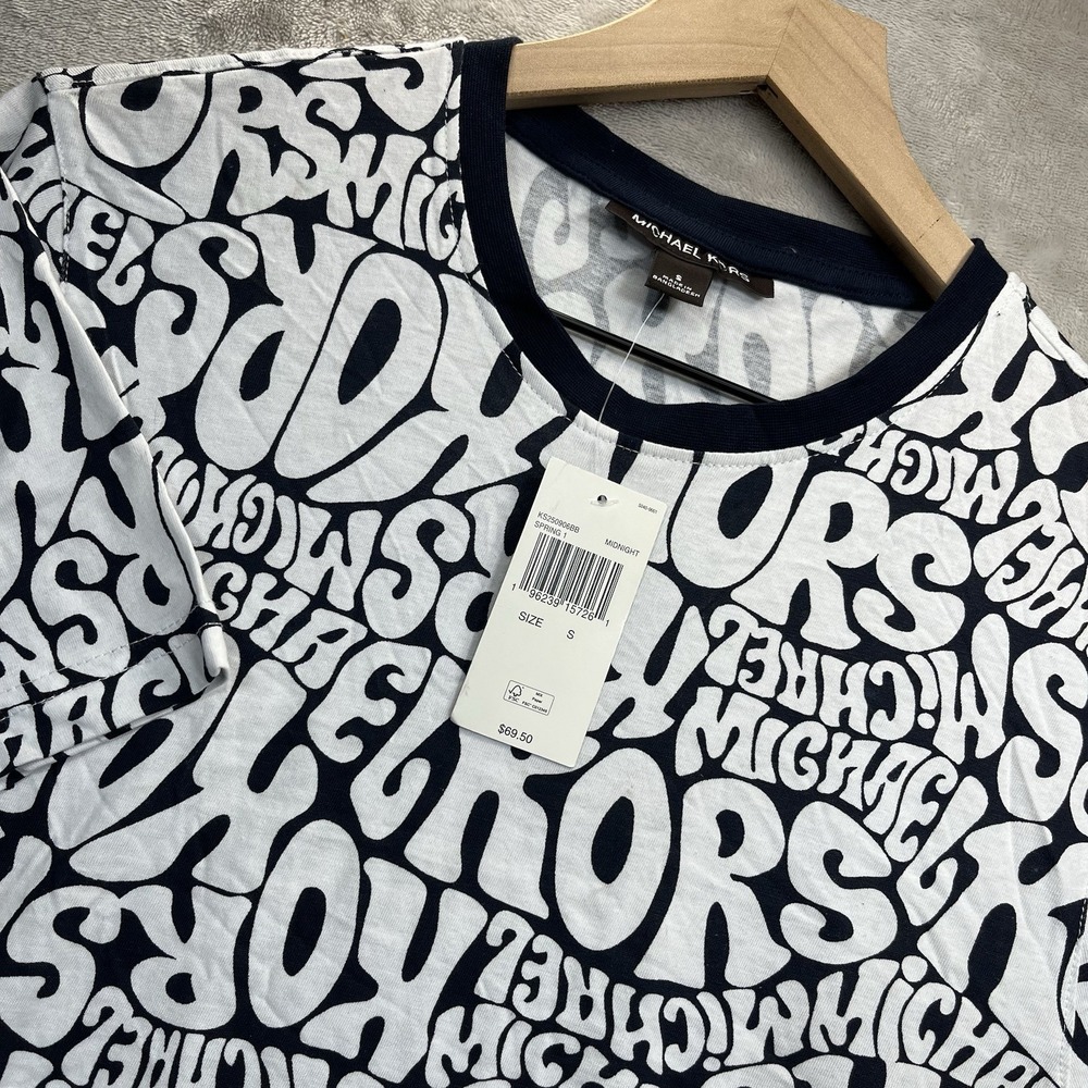MICHAEL KORS Shirt Men's Small Spell Out Logo All Over Short Sleeve NEW